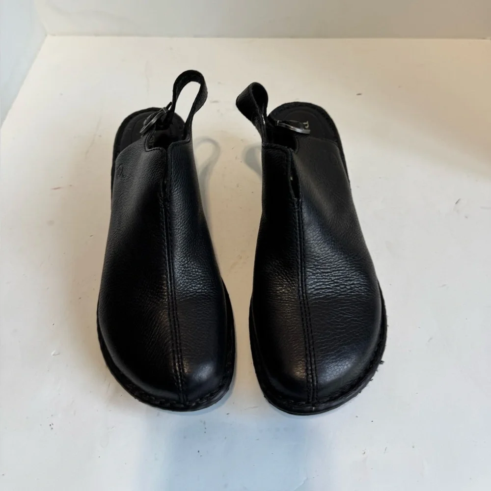 Born Black Leather Wedge Clogs | Comfort Slip-On Shoes. Size 9 - Picture 2 of 15